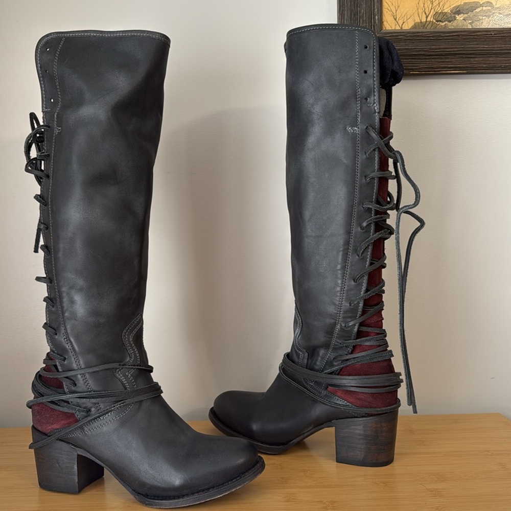 Freebird Charcoal Lace-Up Heeled Boots - Picture 3 of 9